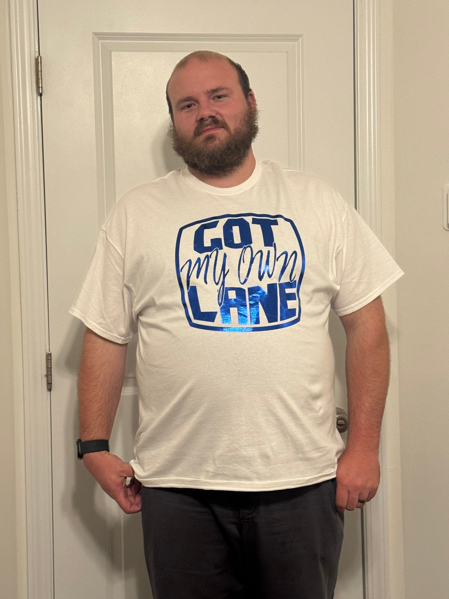Got My Own Lane Tee – White & Royal Foil Edition