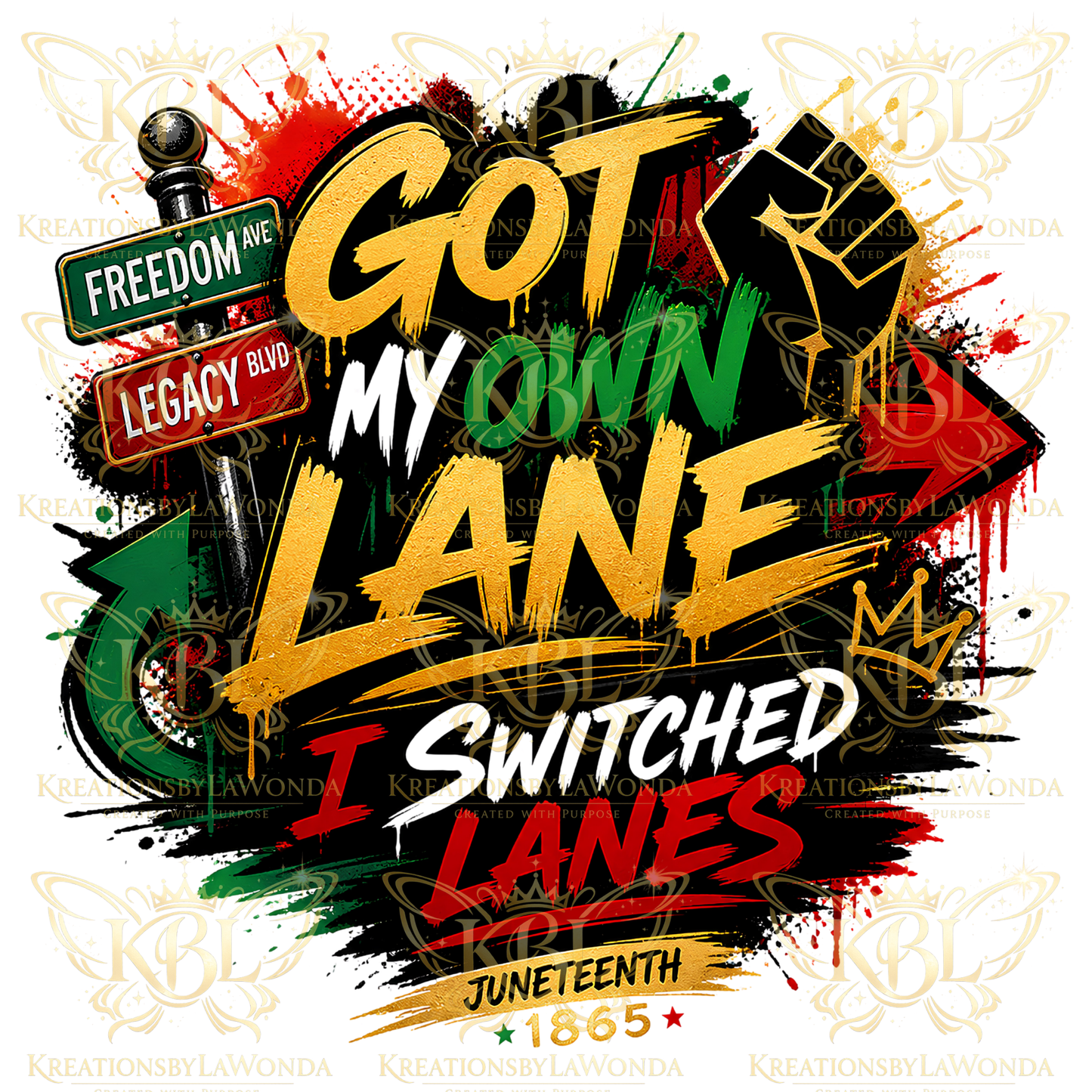 Got My Own Lane I Switched Lanes Juneteenth graphic symbolizing growth, change, and personal transformation