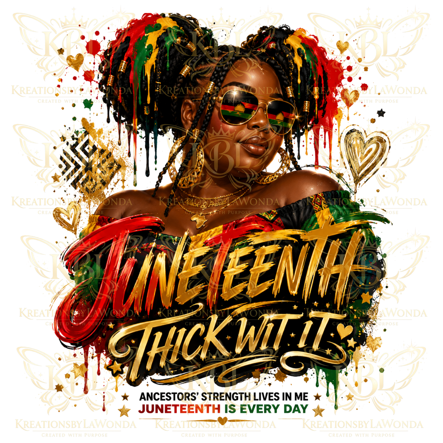 Thick Wit It Juneteenth Heritage graphic featuring ancestral strength, cultural pride, and Juneteenth colors