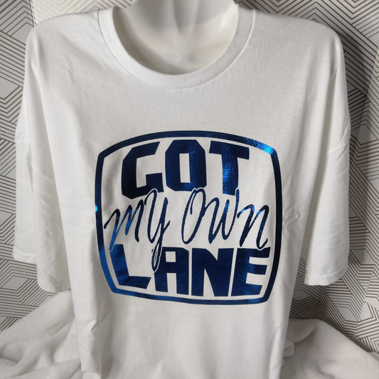 Got My Own Lane Tee – White & Royal Foil Edition