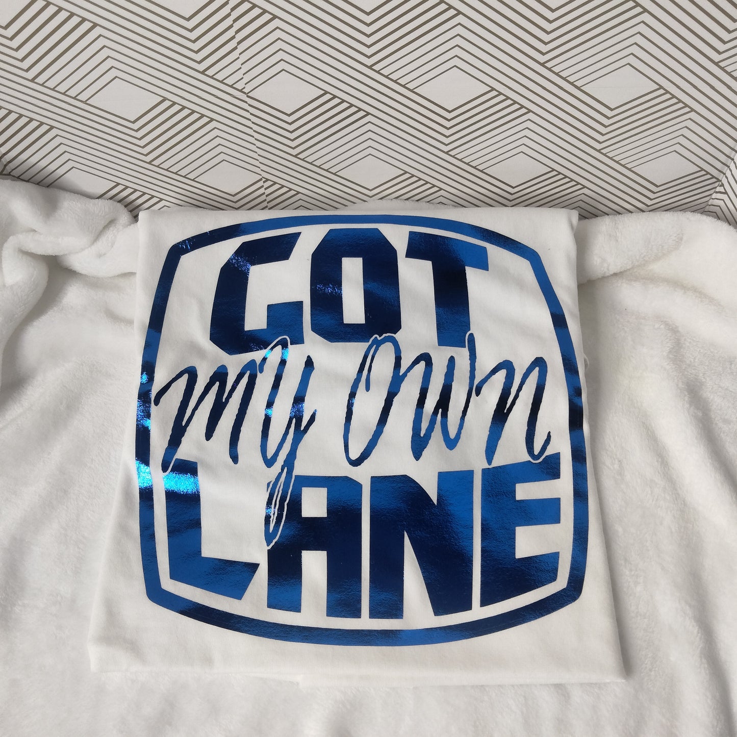 Got My Own Lane Tee – White & Royal Foil Edition