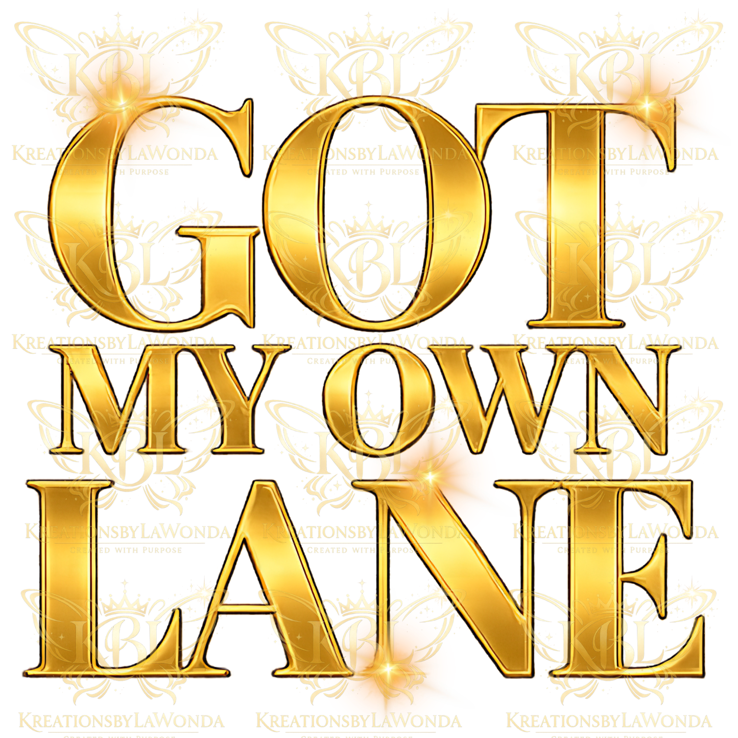 Got My Own Lane Signature Gold logo graphic featuring bold metallic-inspired lettering