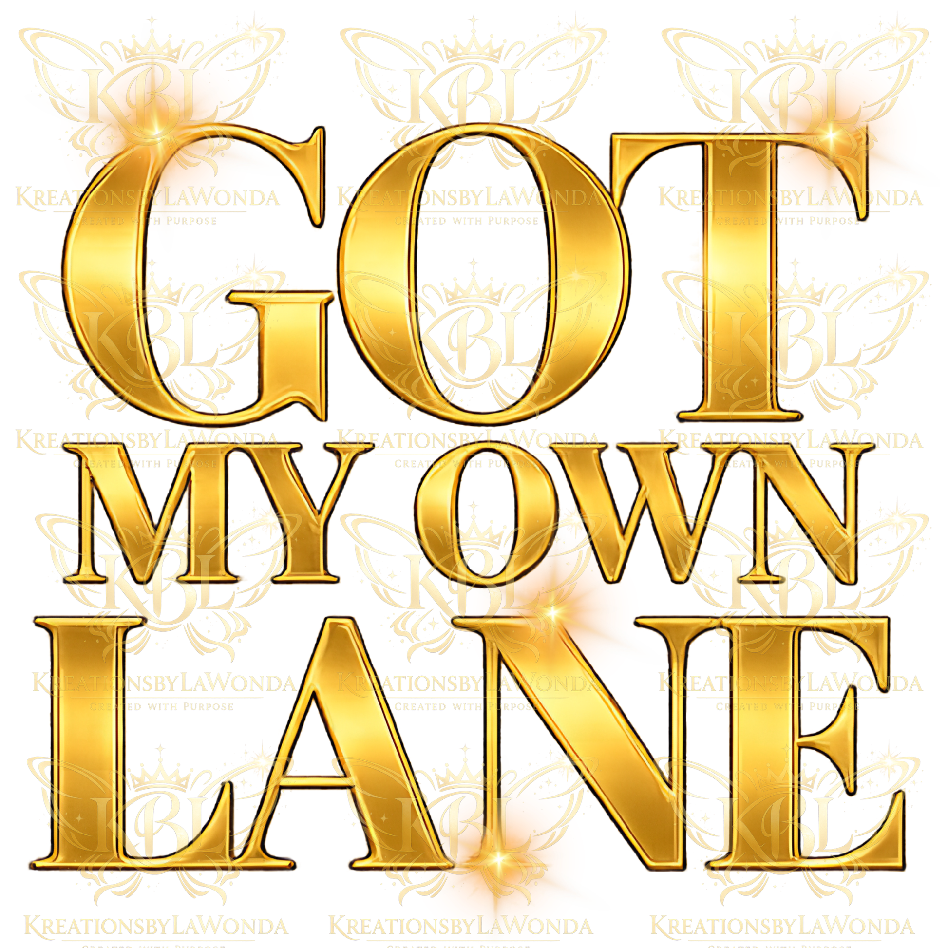 Got My Own Lane Signature Gold logo graphic featuring bold metallic-inspired lettering