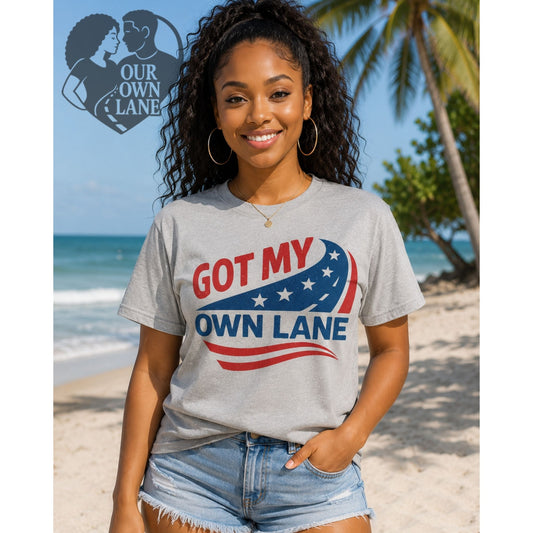 Gray unisex t-shirt featuring Got My Own Lane patriotic graphic by Our Own Lane